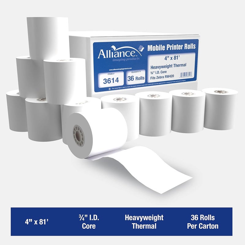 Alliance Thermal Paper Receipt Rolls BPA Free Grade A Pure 85 Bright White Paper Unique Thermal Coating 4 x 81 x 36 rolls - Image 2