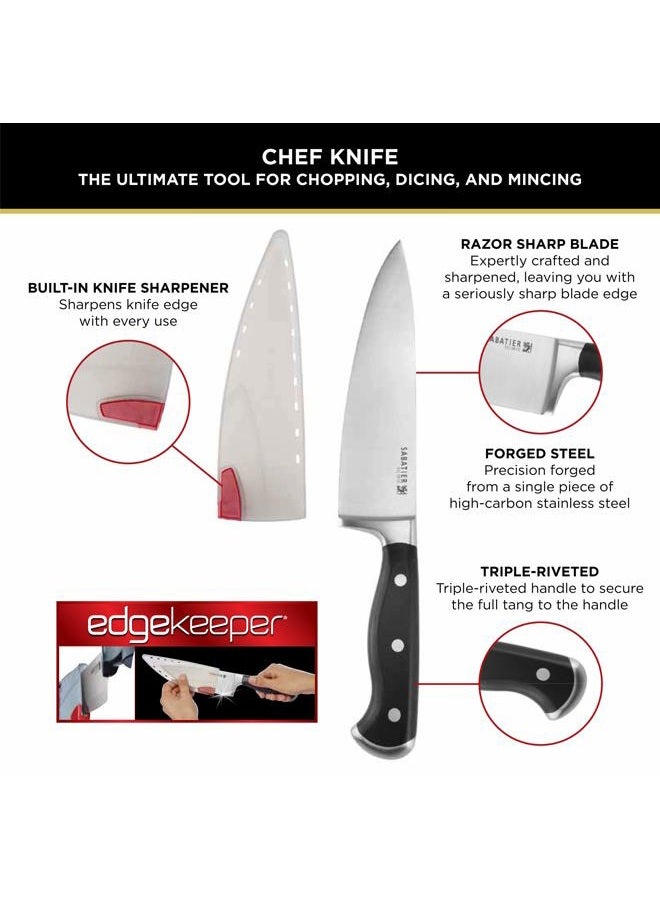 Sabatier Forged Stainless Steel Chef Knife with Edgekeeper Self-Sharpening Blade Cover, High-Carbon Stainless Steel Kitchen Knife, Razor-Sharp Knife to Cut Fruit, Vegetables and more, 8-Inch, Black - Image 2