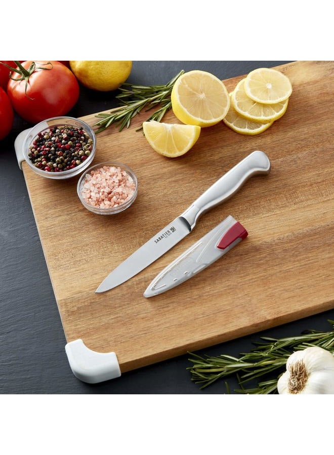 Sabatier Forged Stainless Steel Chef Knife with Edgekeeper Self-Sharpening Blade Cover, High-Carbon Stainless Steel Kitchen Knife, Razor-Sharp Knife to Cut Fruit, Vegetables and more, 8-Inch, Black - Image 1
