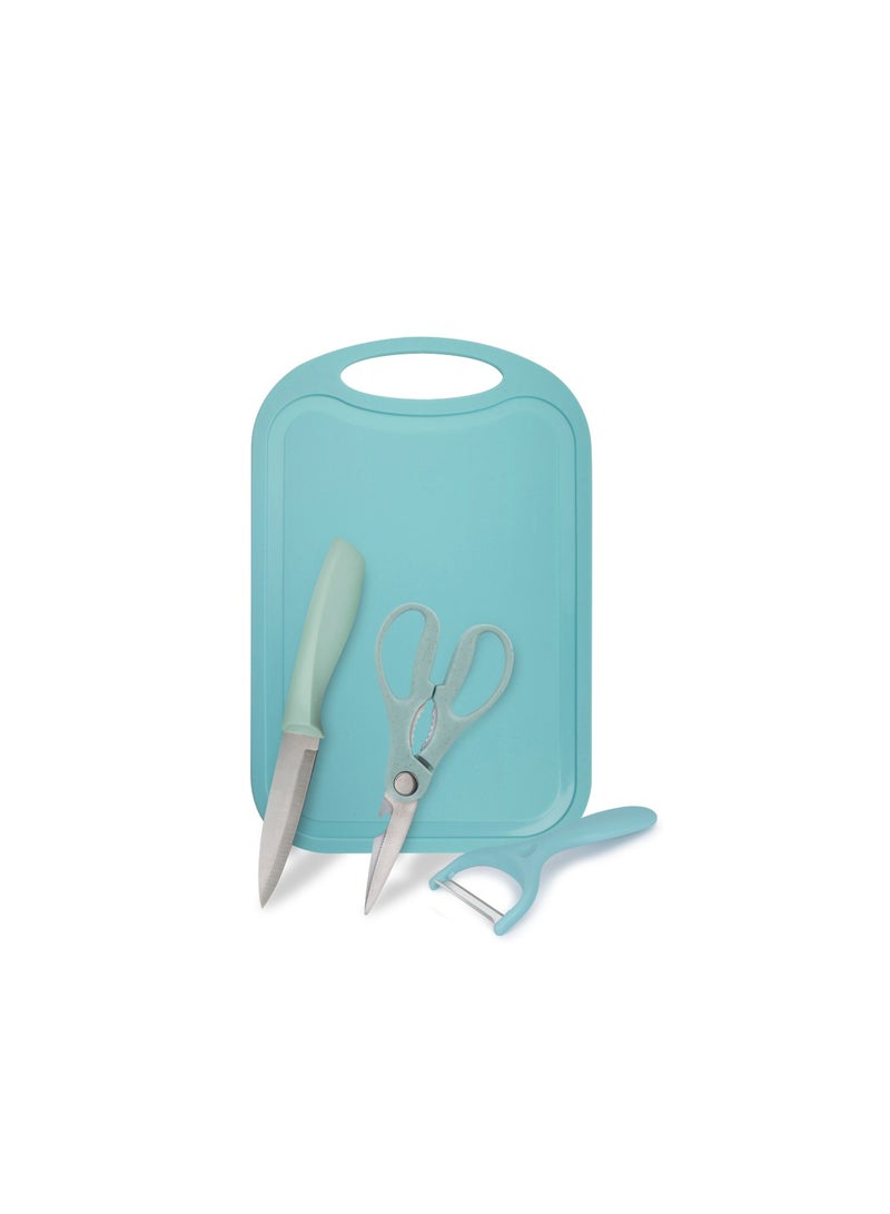 Royalford 4-Piece Kitchen Gadget Set- RF12755/ Includes Y-Peeler, Utility Knife, Chopping Board, 3-in-1 Scissors Assorted Colors Assorted Colors