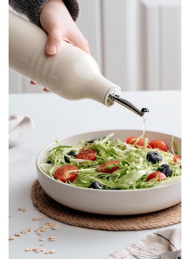 Famiware Jupiter Series 2 Pieces Ceramic Olive Oil Dispenser Bottle, Vanilla White - Image 2