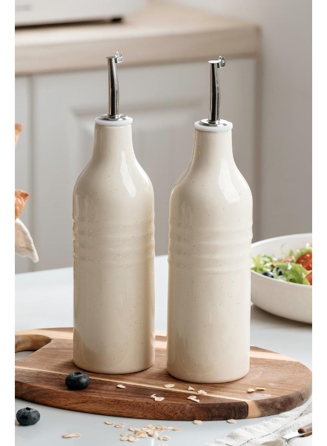 Famiware Jupiter Series 2 Pieces Ceramic Olive Oil Dispenser Bottle, Vanilla White - Image 1