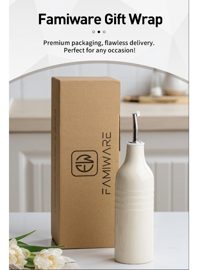 Famiware Jupiter Series 2 Pieces Ceramic Olive Oil Dispenser Bottle, Vanilla White - Image 5