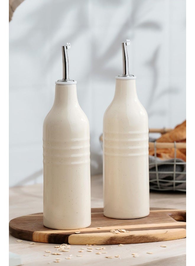 Famiware Jupiter Series 2 Pieces Ceramic Olive Oil Dispenser Bottle, Vanilla White - Image 3