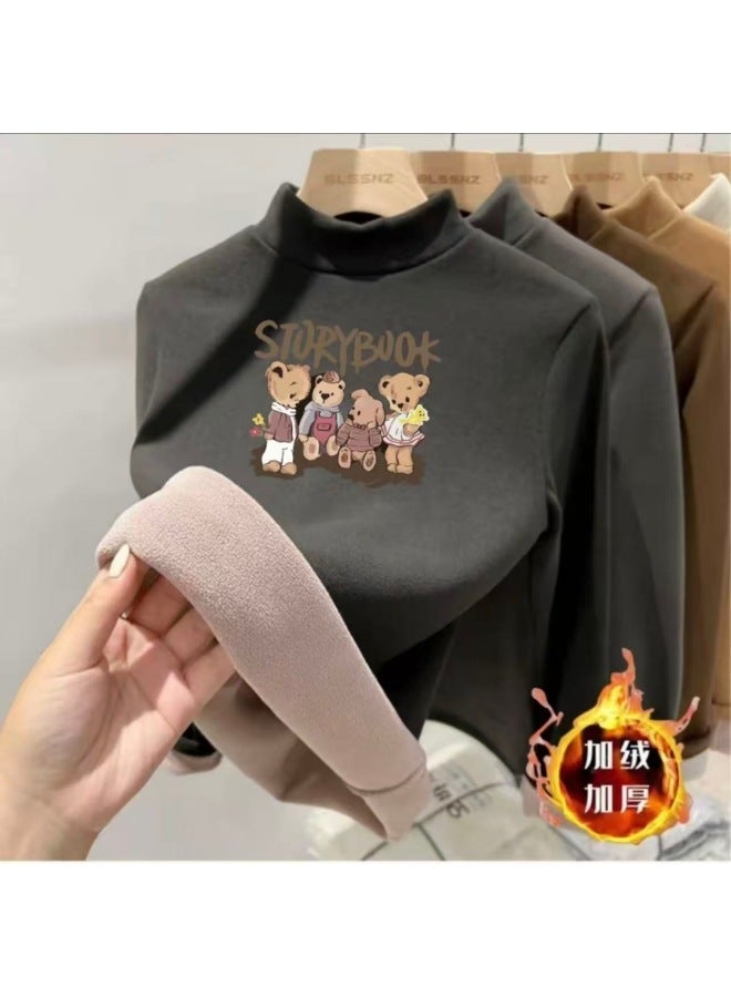 Boys And Girls' Thermal Base Layer Half-high Collar Fleece Children's T-shirt Winter Top Inner Wear For Older Children Winter Thermal Clothing