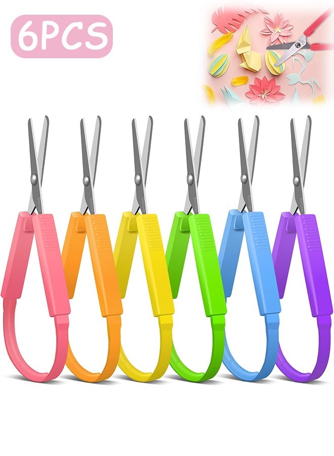 إم إكس إن 6 قطع من المقص الحلقي، مقص أمان ملون ذاتي الفتح مقاس 5.5 بوصة، مقص ضغط صغير بمقبض ملون، مثالي لصناعة الورق المقوى والاستخدام المدرسي أو المكتبي - Image 1