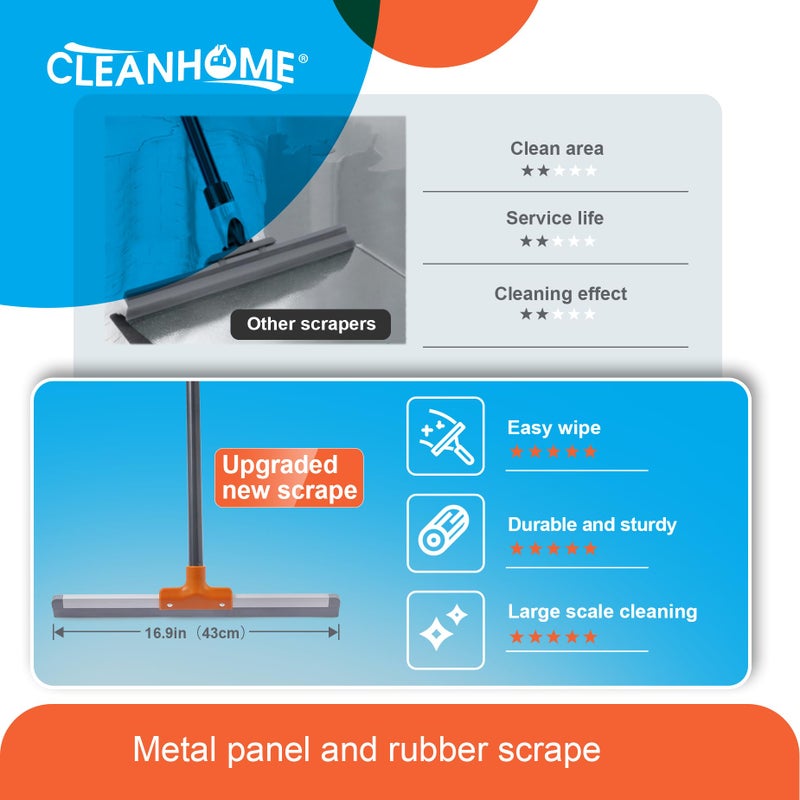 CLEANHOME ممسحة أرضية مطاطية CLEANHOME للأرضيات الخرسانية، والأرضيات البلاط، والألمنيوم المعدني، ممسحة قوية للأرضيات في المرآب، ودش لإزالة الماء، ممسحة تجارية بمقبض طويل قابل للتعديل - Image 2