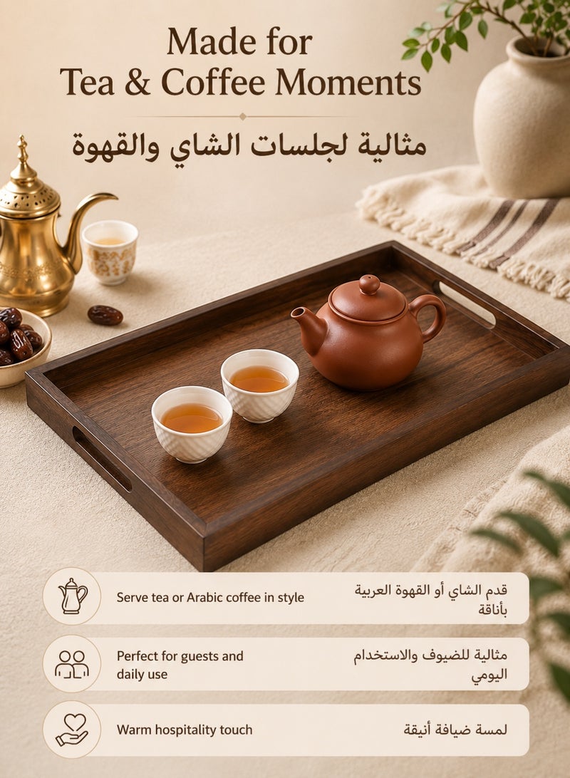 JOYBOS صينية تقديم خشبية فاخرة مستطيلة لتقديم الشاي والقهوة مع حواف مرتفعة، صينية إفطار وديكور للمطبخ وطاولة الطعام وغرفة المعيشة، بني 30×18×2 سم - Image 5