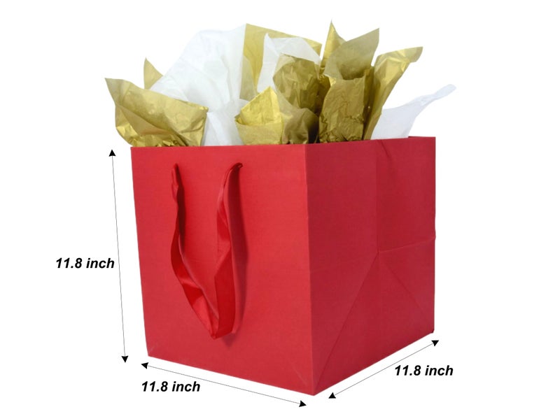 JUNESHE XL Large Red Square Gift Bag with Handles &Tissue Paper, 11.8 inch Giant Big Gift Wrap for Birthday Wedding Party Favors - Image 2