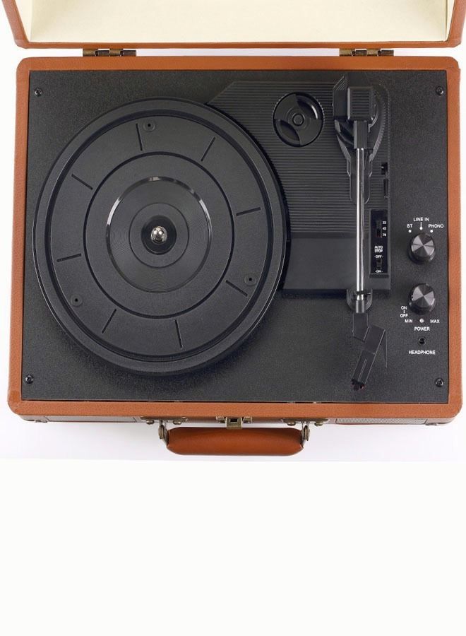 Vintage Phonograph Retro Bluetooth Gramophone Portable Suitcase Turntable Brown - Image 4
