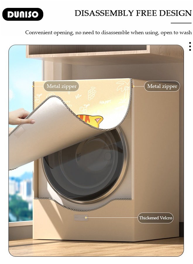 DUNISO - Washing Machine Cover,Cartoon Pattern Washing Machine Cover for Front,Oxford Cloth Full-automatic Roller Washing Machine Washer Dryer Cover ,Waterproof Dustproof and Thickened Protection Cover for Most 10.5-12kg Front Loading Washing Machine, Aging Resistant，Velcro Design，Size L - Image 1