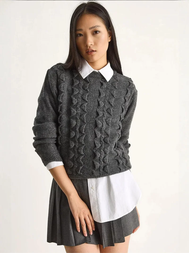 Bianco Lucci LUCCI Textured Crew Neck Sweater