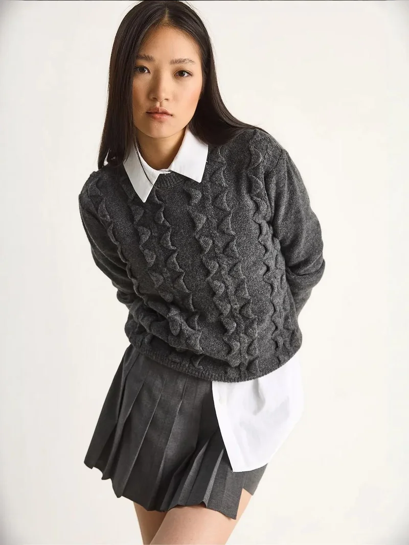 Bianco Lucci LUCCI Textured Crew Neck Sweater