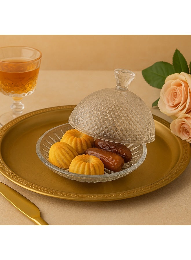 Elegant A Multi-Use Glass Plate With A Cover For Cupcakes Sweets And Dates Size 20 cm - Image 1
