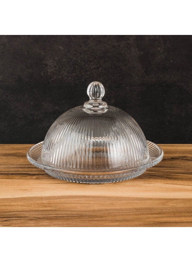 إيليجانت 🧁 طقم صحون تقديم زجاج مخطط بغطاء | للكب كيك والحلويات والتمر – 3 قطع | 10 سم ✨ - Image 2