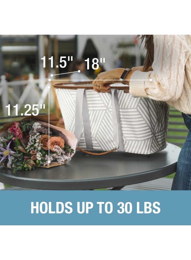CleverMade Snapbasket LUXE Collapsible Tote - Geometric Taupe 1 Pack 30L / 8 Gal - Reusable Grocery Collapsible Storage Shopping Organizer - Image 4