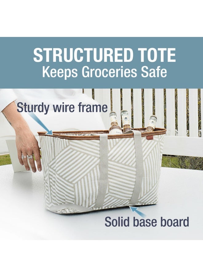 CleverMade Snapbasket LUXE Collapsible Tote - Geometric Taupe 1 Pack 30L / 8 Gal - Reusable Grocery Collapsible Storage Shopping Organizer - Image 3