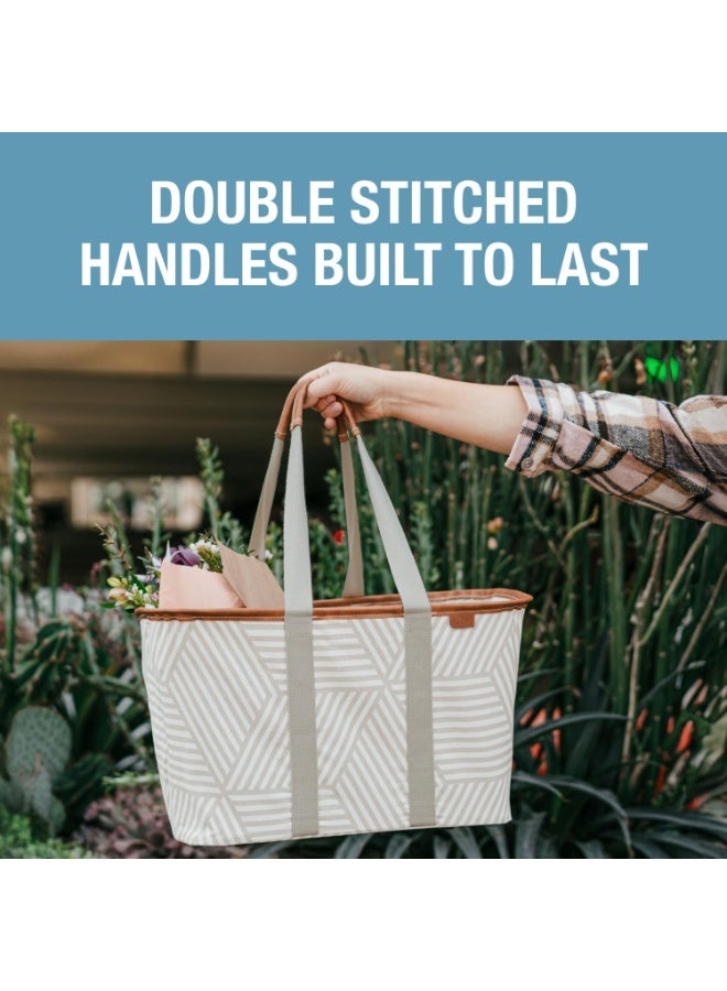 CleverMade Snapbasket LUXE Collapsible Tote - Geometric Taupe 1 Pack 30L / 8 Gal - Reusable Grocery Collapsible Storage Shopping Organizer - Image 2