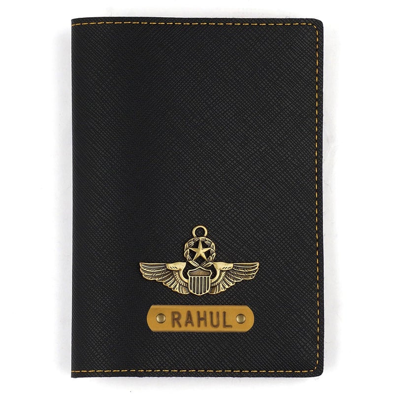 Junket Personalized Passport Cover | Custom Engraved Name Vegan Leather Travel Wallet | Stylish Passport Holder | Premium Diwali Gift, Wedding Gift (Black) - Image 1