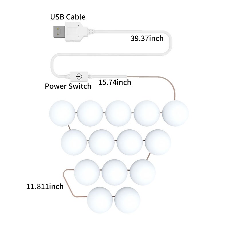 مصباح مكياج LED: 14 مصباحًا - 3 أوضاع لونية - يدعم اللمس ويعالج العين - يعمل بمتصرف USB - مرآة حمام سهلة التركيب غرفة النوم طاولة التجميل صالون الحلاقة - Image 4