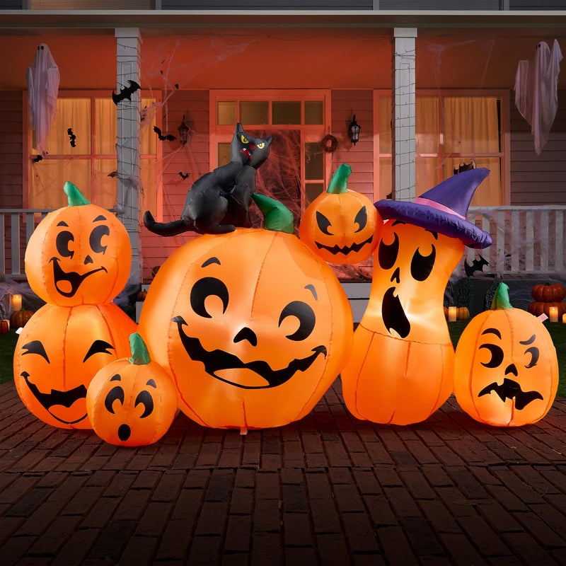 Joiedomi 6 FT Long Halloween Inflatable Outdoor Decorations Pumpkin Blow Up Yard Decorations 7 Pcs Inflatable Pumpkin for Outside with Witchs Cat with Buildin LEDs for Halloween Decor