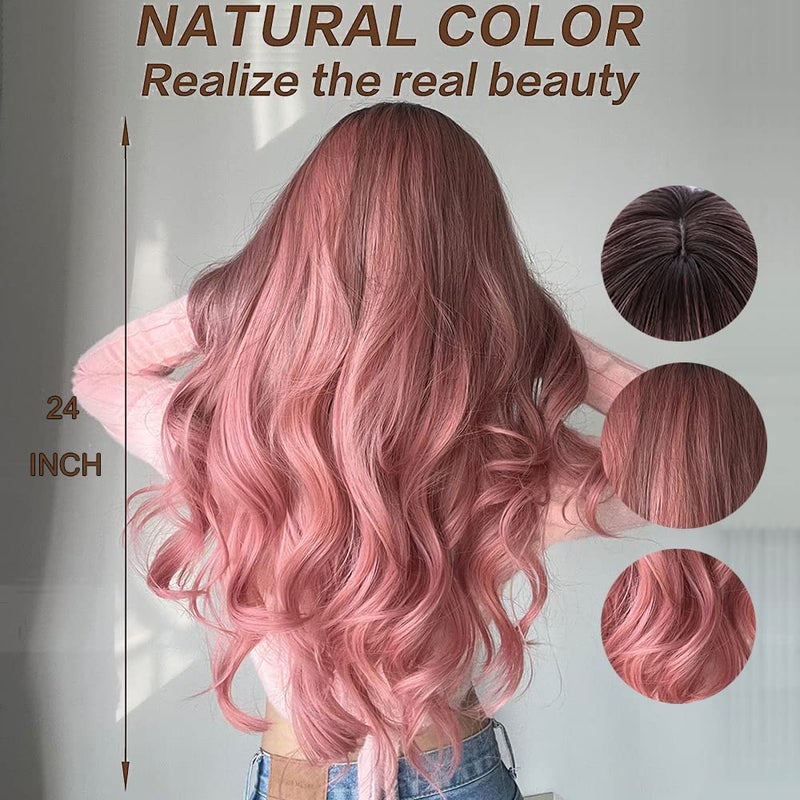 Esmee Synthetic Wigs Ombre Pink Long Wavy Women Heat Resistant Fiber Middle Part Cosplay Wigs 24inch - Image 4
