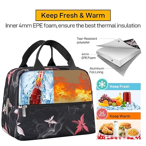 HOMESPON Insulated Lunch Bag for Women Men Lunch Box Cooler Lunch Tote for Work Picnic (Pink Flowers) - Image 5