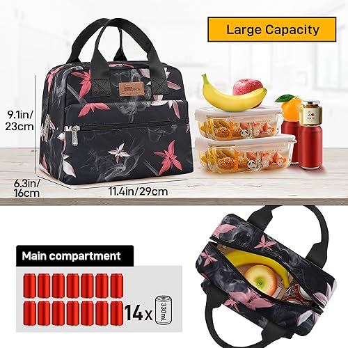 HOMESPON Insulated Lunch Bag for Women Men Lunch Box Cooler Lunch Tote for Work Picnic (Pink Flowers) - Image 3
