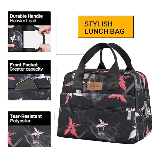 HOMESPON Insulated Lunch Bag for Women Men Lunch Box Cooler Lunch Tote for Work Picnic (Pink Flowers) - Image 2