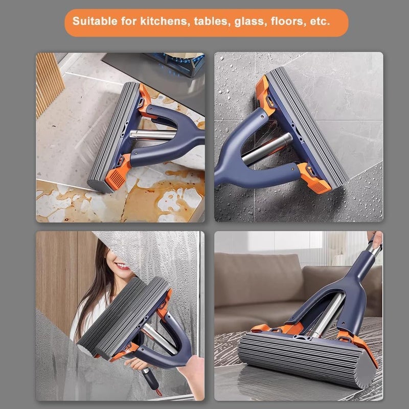 Hidak Sponge Mop for Mirror Cleaning Squeeze Roller Mop Self Wringing Floor Mop for Hardwood Laminate Tile Marble Ceramic Easily Wet Dry Wringing for Bathroom Kitchen Car Table - Image 5