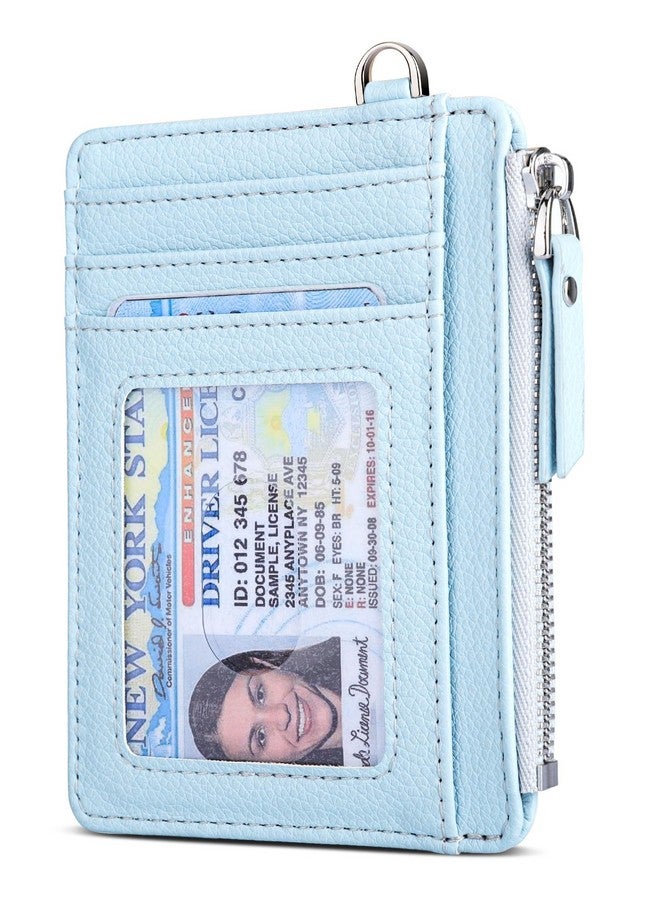 Teskyer محفظة رفيعة بسيطة مع حجب RFID لحامل بطاقات الائتمان محفظة جلدية مع جيب بسحاب للرجال والنساء لون ليتشي أزرق سماوي - Image 1