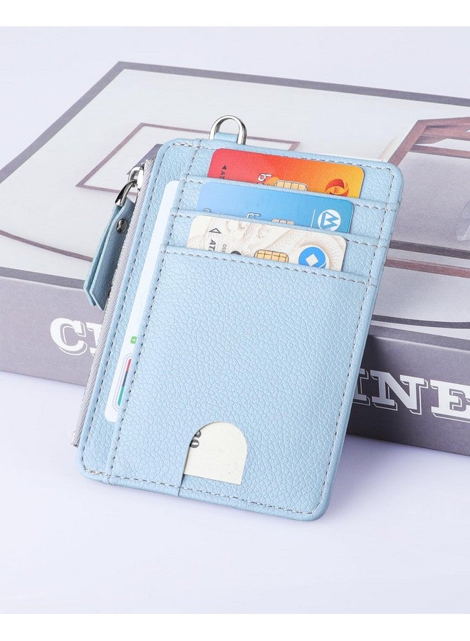 Teskyer محفظة رفيعة بسيطة مع حجب RFID لحامل بطاقات الائتمان محفظة جلدية مع جيب بسحاب للرجال والنساء لون ليتشي أزرق سماوي - Image 2