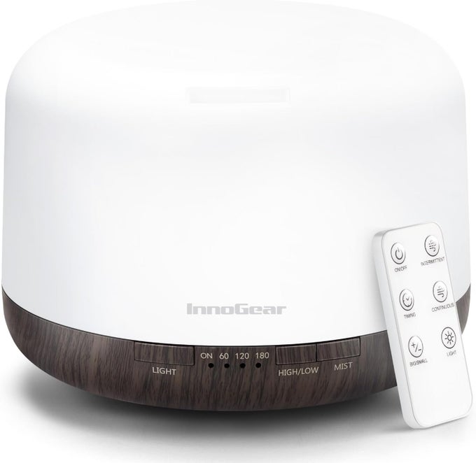 500ml Essential Oil Diffuser with Remote Control, Premium Ultrasonic Aromatherapy Diffusers Scent Humidifier Vaporizer Auto-Off Timer for Large Room Home, Brown