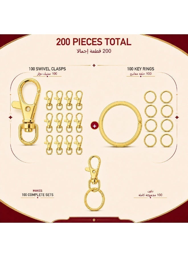 KeyAmor 200-Piece Gold DIY Keychain Hardware Set With Swivel Clasps Split Rings Chains And Opening Rings - Image 2