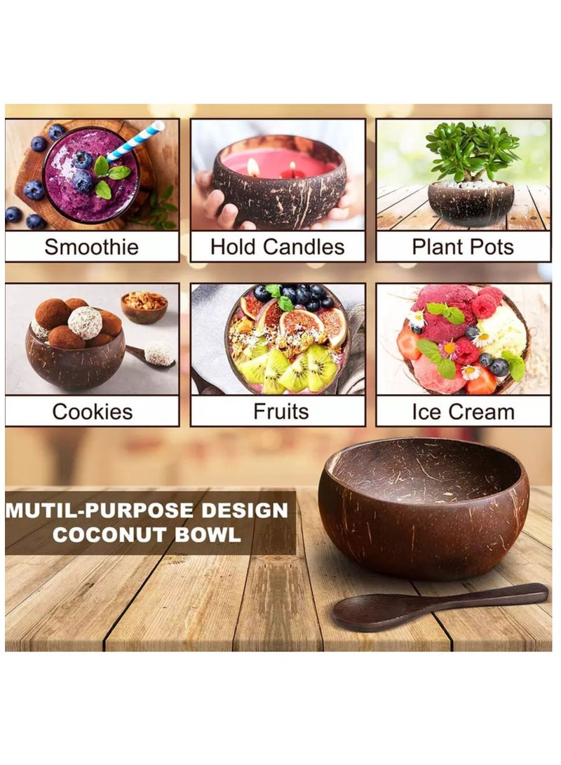 Coconut Bowls and Spoons,Set of 2 Bowls,2 Spoons,2 Bamboo straws for Soup, Smoothies, Pasta,Noodles, Rice,acai,any hot and cold food serving bowl,Vegan, 100% Natural and Eco Friendly - Image 2