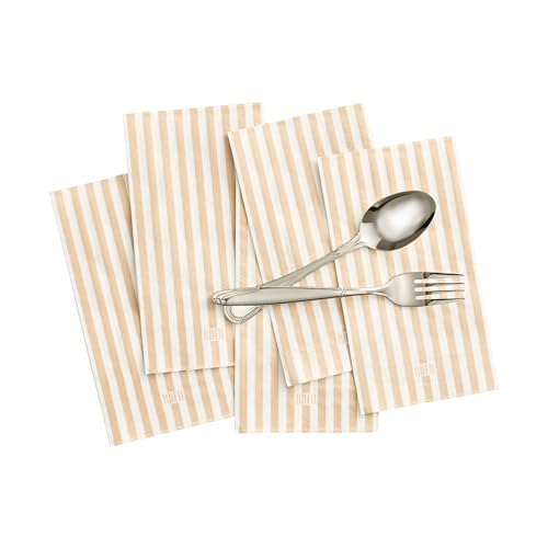 Khen 100-Count Luxury Disposable Napkins, European Stripes Design, 2-Ply Tableware, Linen-Feel Paper Guest Towels, Elegant Soft & Absorbent Hand Towel, Party Napkin or Placemats 15.75"x13" - Tan Beige - Image 1