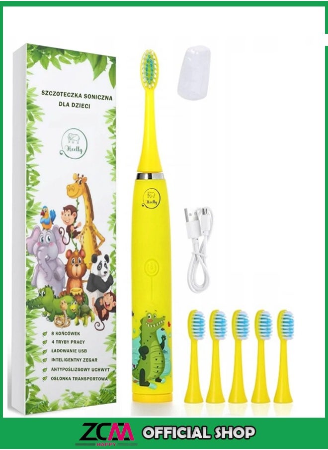 ZCM-HAPPY Ultrasonic Electric Children's Toothbrush Super Soft Waterproof Teeth Cleaning Artifact USB Charging with 6 Heads Electric Toothbrush for Kids Kids Dental Hygiene Product  - Image 1