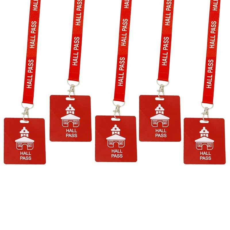 Bemaxy Hall Pass Lanyards with Card Passes,Unbreakable School Classroom Passes Set for Teacher Parents (Hall Bathroom Library Office & Nurse),5 Pcs (Hall) - Image 1
