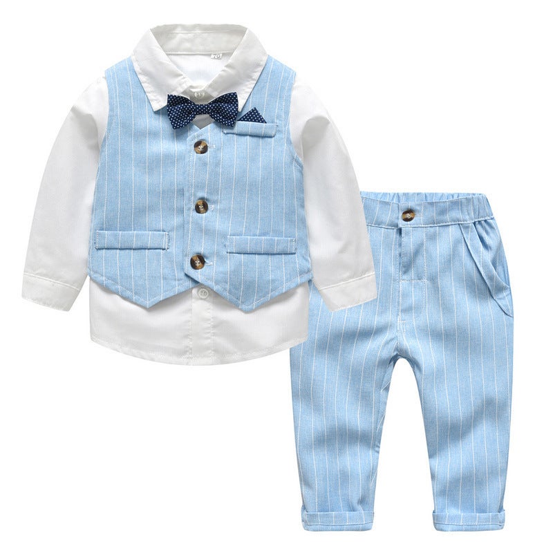 Spring Toddler Boys Gentleman Vest Set Light Blue
