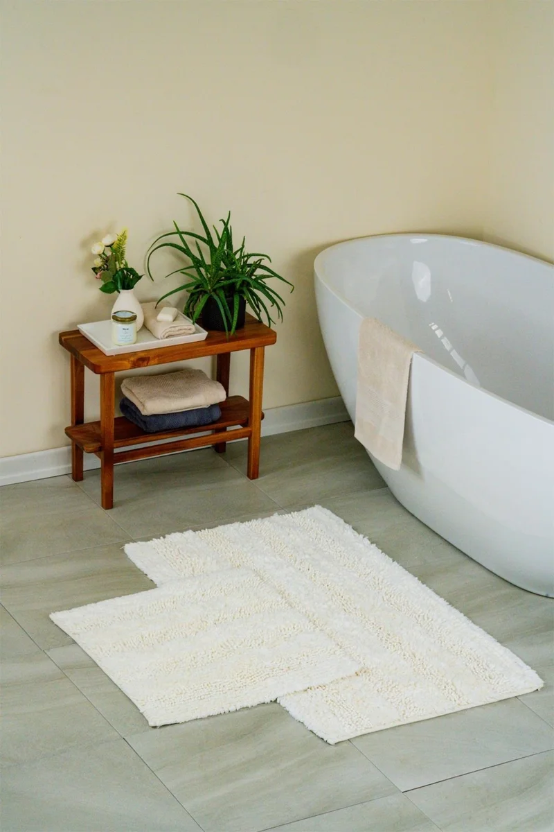 Bluenity Luxury Softy Natural Cotton 2-Piece Bath Mat Set 60X100+50X60 White