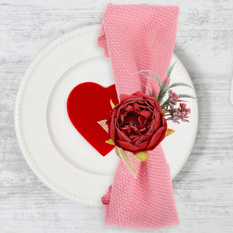 Elegant Flower Napkin Holders For Wedding Valentine Table Decor Claret Color - Image 4