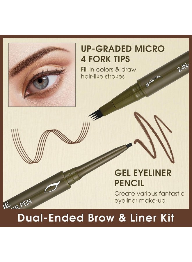 UCANBE Eyebrow Pen, Dual-Ended Eyebrow Pencil with 4-Fork-Tip & Gel Eyeliner for Women, Eye Brow Pen with Gel Eyeliner Pencil, Microblading Eyebrow Pencils with Hair Like Strokes, Light Brown