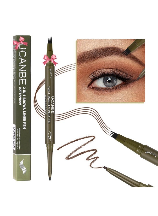 UCANBE Eyebrow Pen, Dual-Ended Eyebrow Pencil with 4-Fork-Tip & Gel Eyeliner for Women, Eye Brow Pen with Gel Eyeliner Pencil, Microblading Eyebrow Pencils with Hair Like Strokes, Light Brown