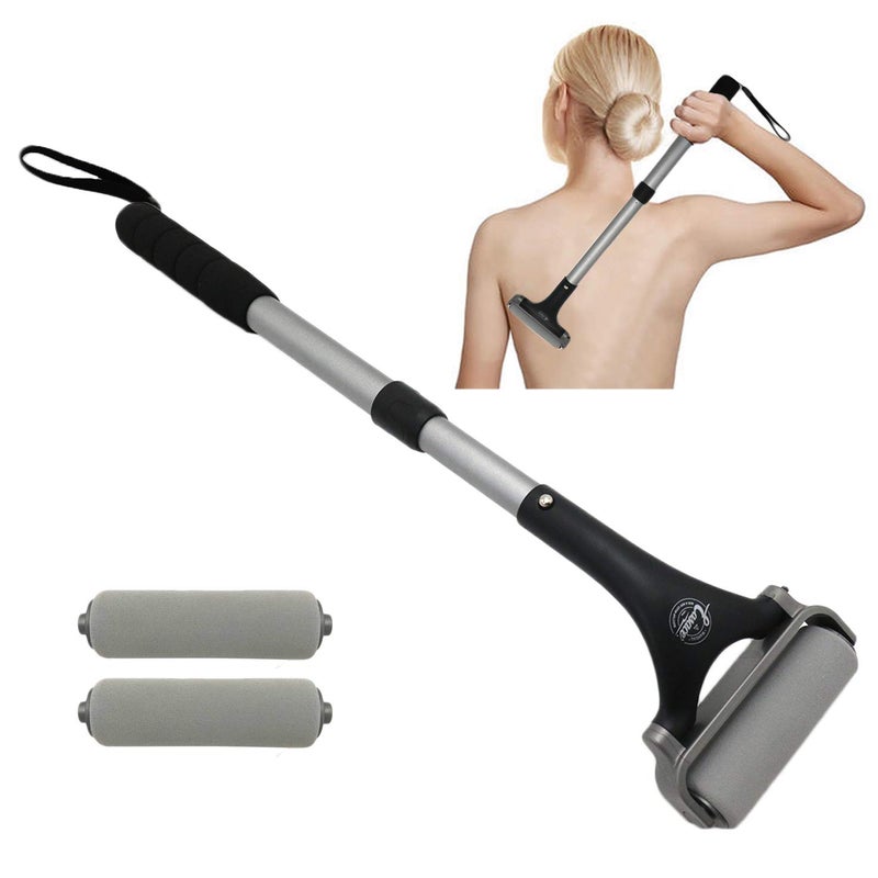 EASACE Lotion Applicator for Back Body Long Handle 215inch Adjustable Lotion Roller with 2 Replacement Roller for Back selfSilver