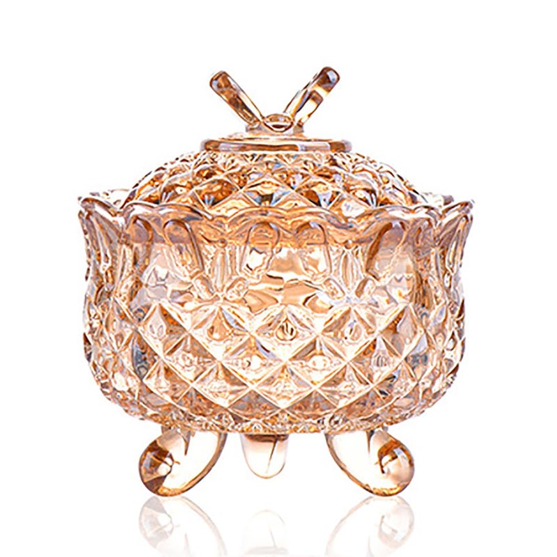 EWEIGEER Crystal Glass Fall Candy Snack Barrel Storage Jar Embossed Luxury Cookie Buffet Canister With Lids Jewelry Box Jar Biscuit Containers(Amber) - Image 1