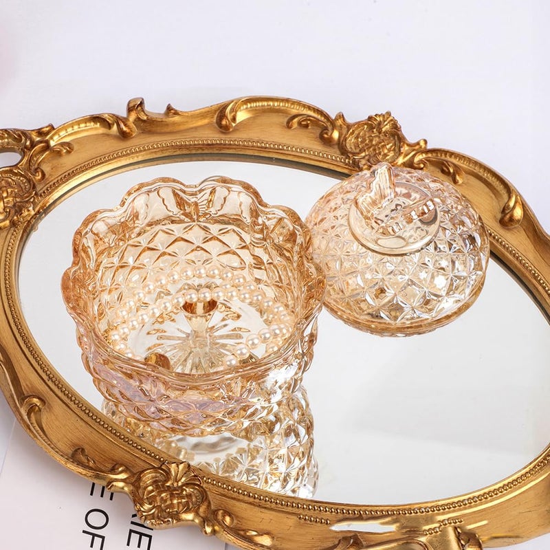 EWEIGEER Crystal Glass Fall Candy Snack Barrel Storage Jar Embossed Luxury Cookie Buffet Canister With Lids Jewelry Box Jar Biscuit Containers(Amber) - Image 4