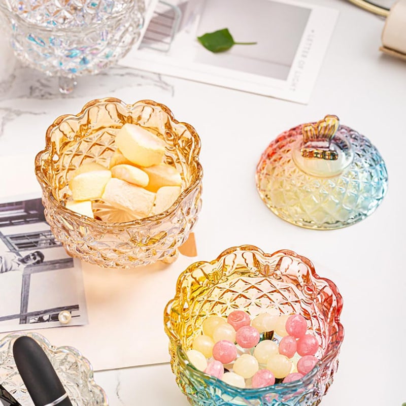 EWEIGEER Crystal Glass Fall Candy Snack Barrel Storage Jar Embossed Luxury Cookie Buffet Canister With Lids Jewelry Box Jar Biscuit Containers(Amber) - Image 5