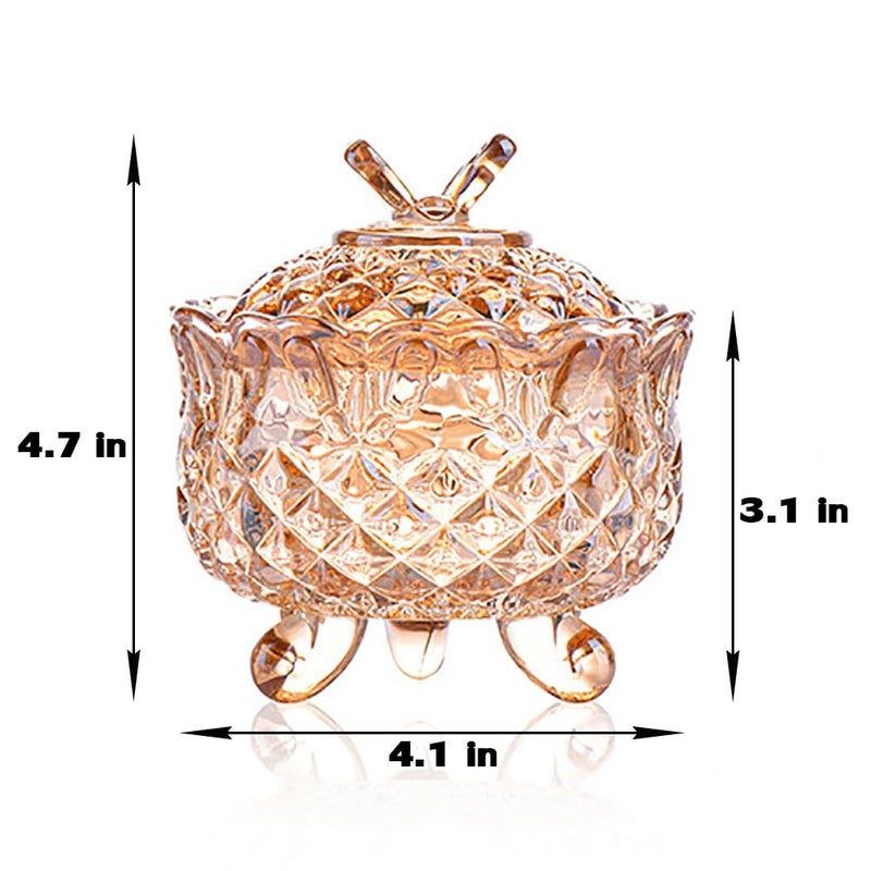 EWEIGEER Crystal Glass Fall Candy Snack Barrel Storage Jar Embossed Luxury Cookie Buffet Canister With Lids Jewelry Box Jar Biscuit Containers(Amber) - Image 2
