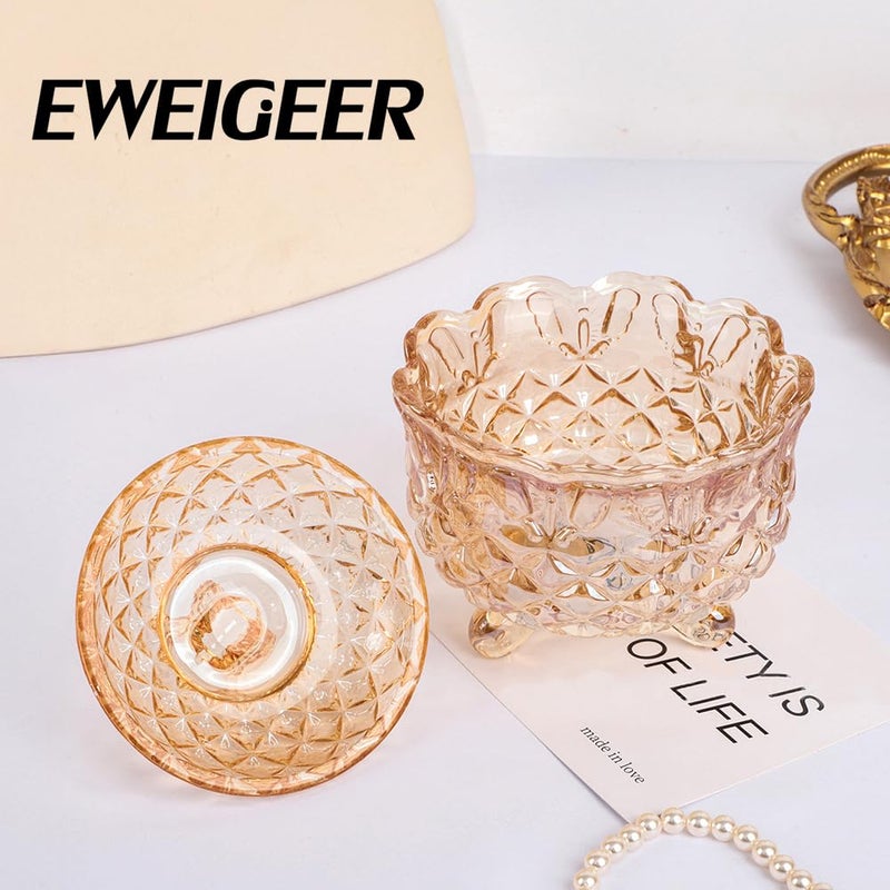 EWEIGEER Crystal Glass Fall Candy Snack Barrel Storage Jar Embossed Luxury Cookie Buffet Canister With Lids Jewelry Box Jar Biscuit Containers(Amber) - Image 3