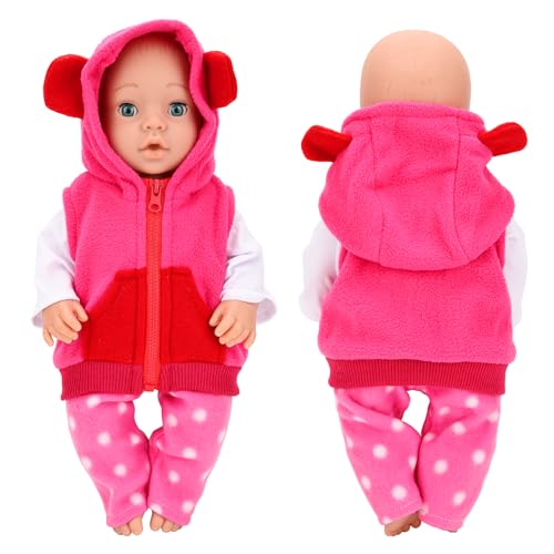 HONLAELLA 4 PCS Baby Doll Clothes and Accessories for 1416 Inch Born Baby Dolls 1 Pink Hooded Vest with Pants TShirt and 1 Hanger Outfit Clothing Set for Dolls - Image 5